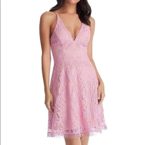 NWT Dress the Population Piper Lace Dress Lavender Nude Sz M Fit & Flare - Picture 1 of 16